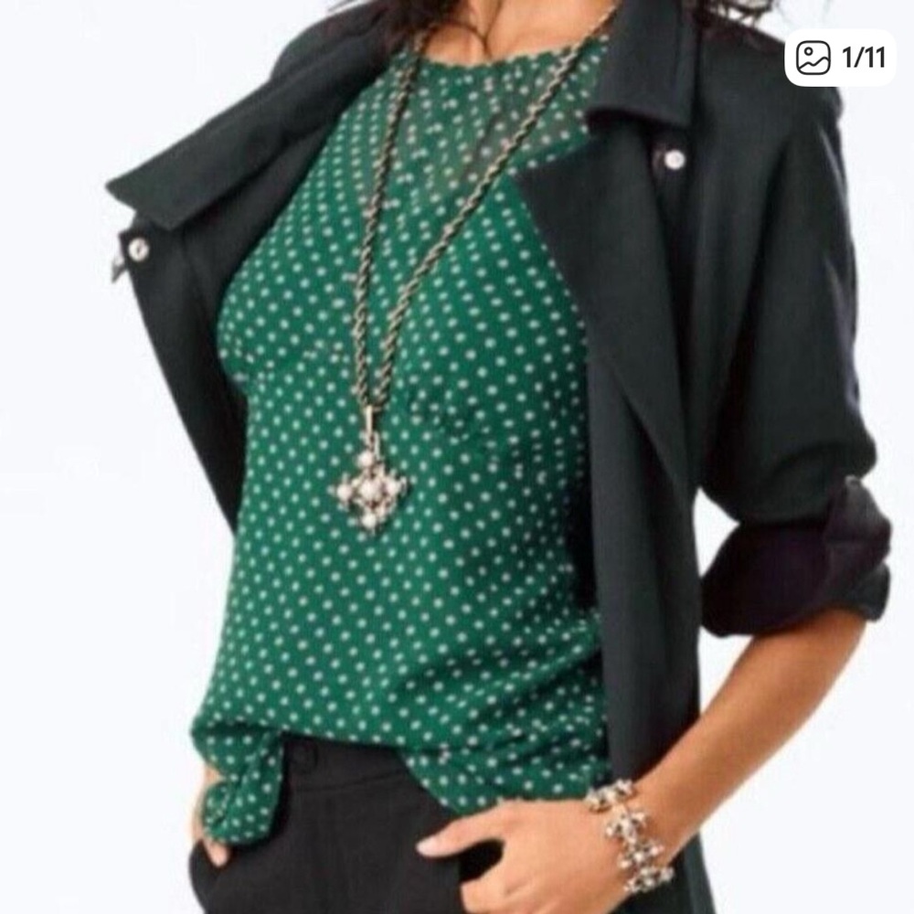 NWT CAbi # 3784 Flirt Top. Green Polka Dot Top Small